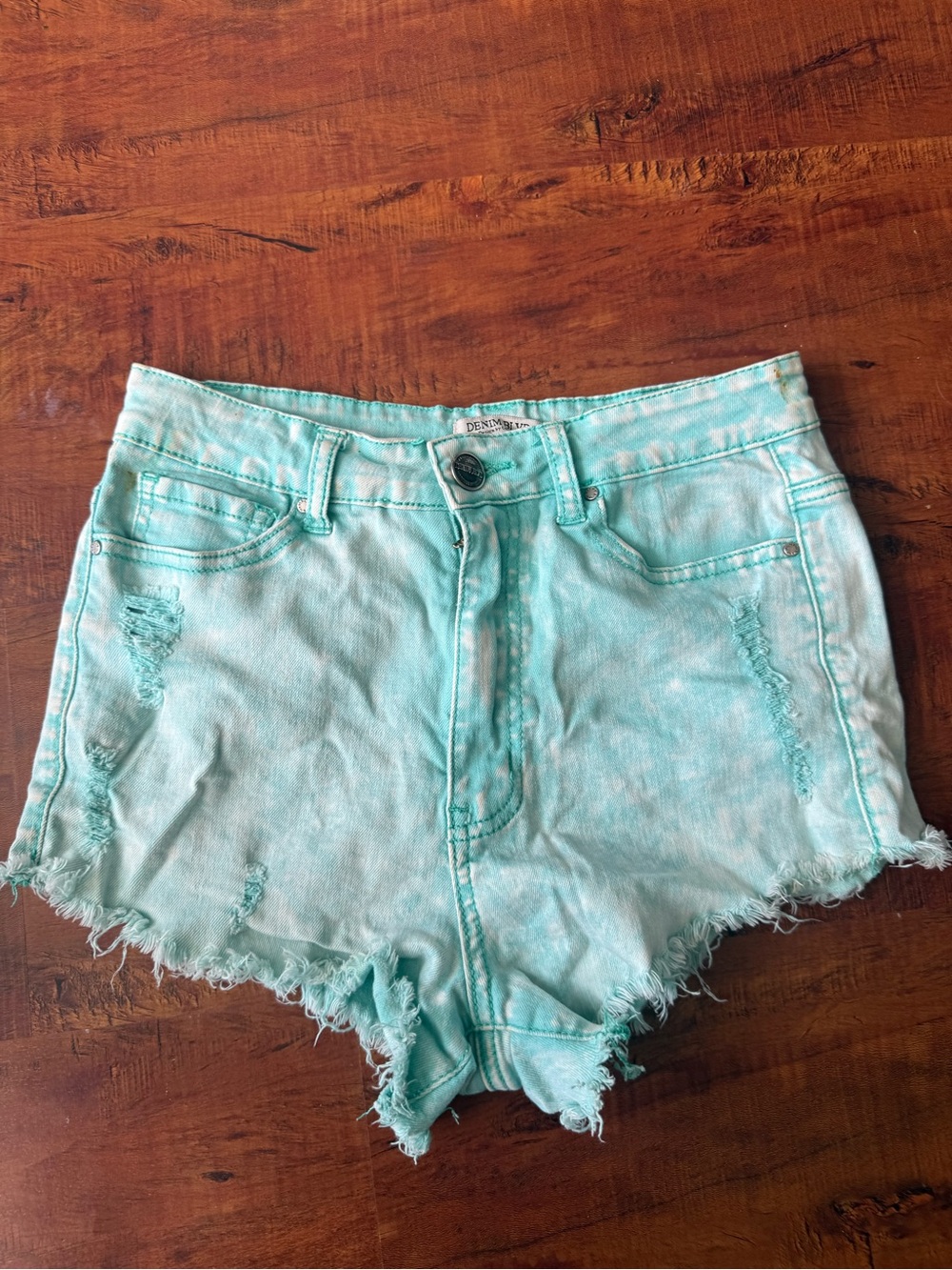 High-Waist Distressed Women's Denim Shorts in Mint